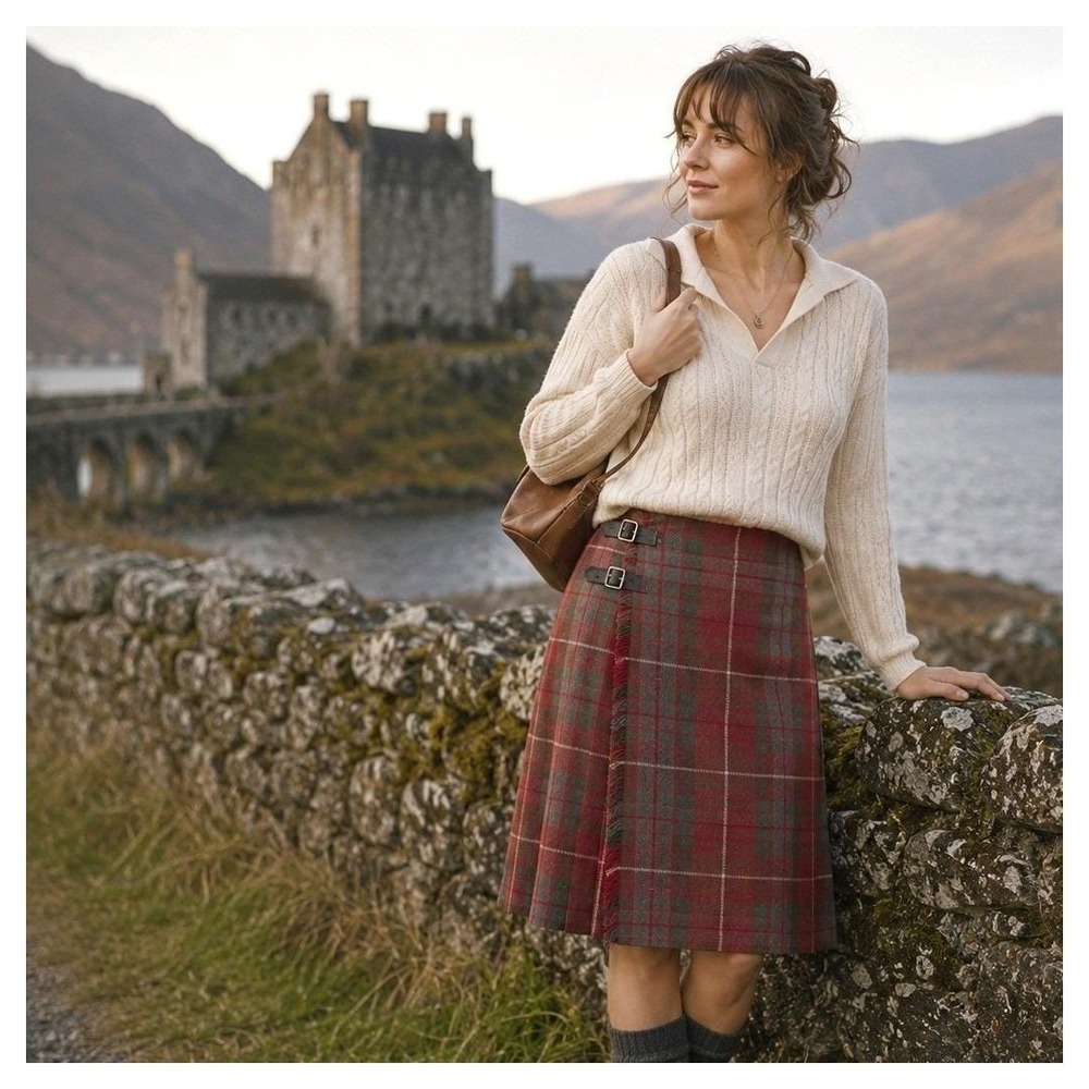 Vintage Rally Klad Scotland Wool Tartan Kilt Skirt Women's 8 Red Green